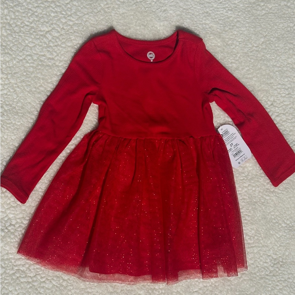 Red Sparkle Tulle Long Sleeve Dress